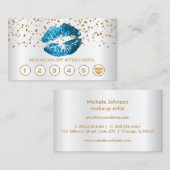 Turquoise Blue Glitter Lips Loyalty Cards - Satin (Voorkant / Achterkant)