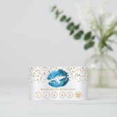 Turquoise Blue Glitter Lips Loyalty Cards - Satin (Staand voorkant)