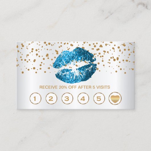 Turquoise Blue Glitter Lips Loyalty Cards - Satin (Voorkant)