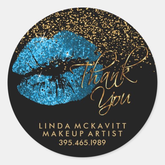 Turquoise Blue Glitter Lipstick - Dank je Ronde Sticker (Voorkant)