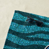 Turquoise Blue Glitter Rainbow Unicorn Zebra Strandlaken (In situ)