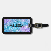 Turquoise-Blue Glitter Textuur Print Bagagelabel (Voorkant horizontaal)