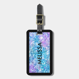 Turquoise-Blue Glitter Textuur Print Bagagelabel