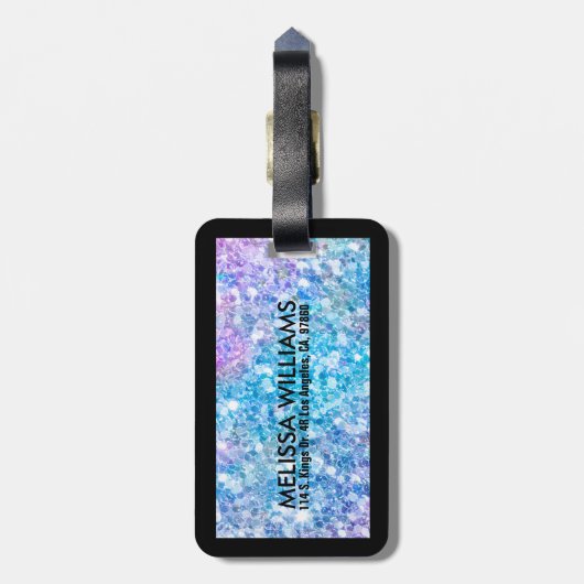 Turquoise-Blue Glitter Textuur Print Bagagelabel (Achterkant verticaal)