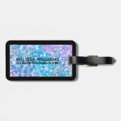 Turquoise-Blue Glitter Textuur Print Bagagelabel (Achterkant horizontaal)