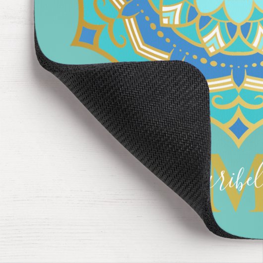 Turquoise Blue Gold Boho Mandala Muismat (Hoek)
