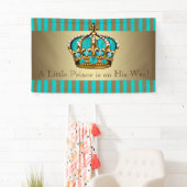 Turquoise Blue Gold Crown Prince Baby shower Spandoek (Insitu)