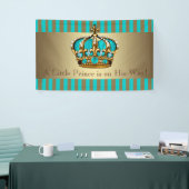 Turquoise Blue Gold Crown Prince Baby shower Spandoek (Beurs)