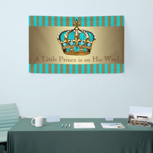 Turquoise Blue Gold Crown Prince Baby shower Spandoek