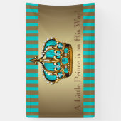 Turquoise Blue Gold Crown Prince Baby shower Spandoek (Verticaal)