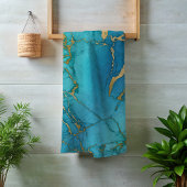 Turquoise Blue Gold Marble Stone Rock Metallic Bad Handdoek