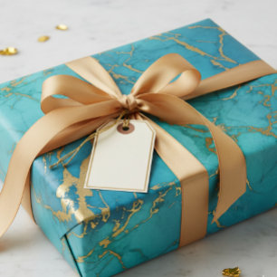 Turquoise Blue Gold Metallic marmer Stone Cadeaupapier
