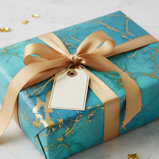 Turquoise Blue Gold Metallic marmer Stone Cadeaupapier
