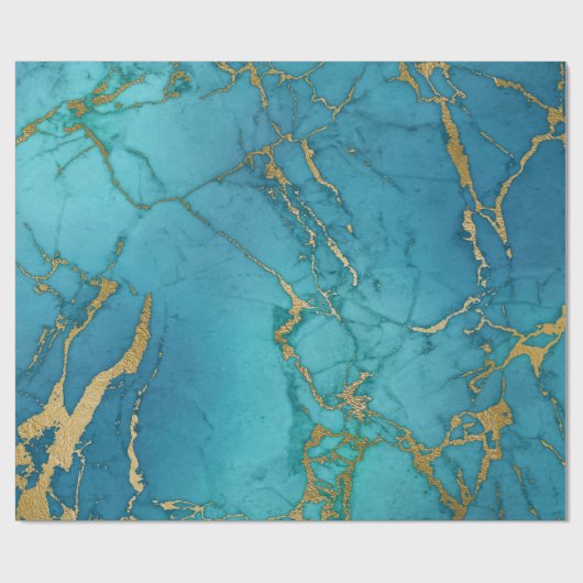 Turquoise Blue Gold Metallic marmer Stone Cadeaupapier (Vlak)