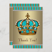 Turquoise Blue Gold Prince Baby shower Bedankt (Voorkant / Achterkant)