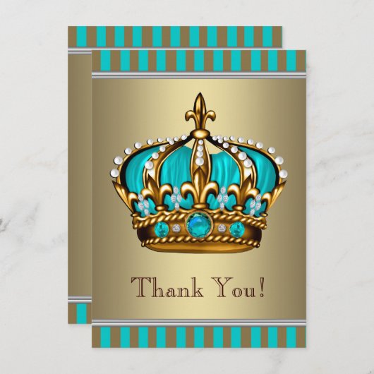 Turquoise Blue Gold Prince Baby shower Bedankt (Voorkant / Achterkant)