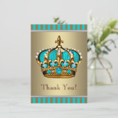 Turquoise Blue Gold Prince Baby shower Bedankt (Staand voorkant)