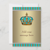 Turquoise Blue Gold Prince Baby shower Bedankt (Achterkant)