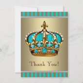 Turquoise Blue Gold Prince Baby shower Bedankt (Voorkant)
