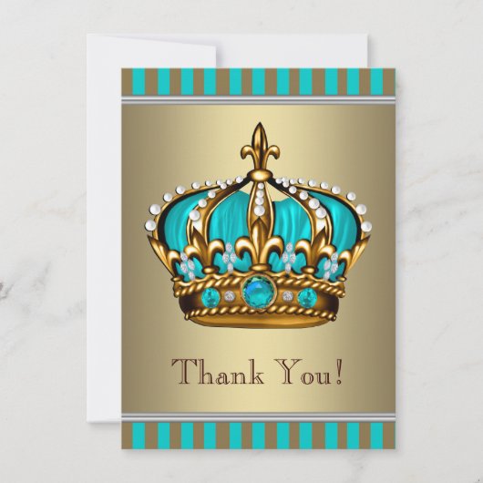 Turquoise Blue Gold Prince Baby shower Bedankt (Voorkant)