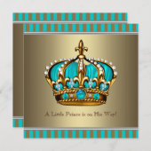 Turquoise Blue Gold Prince Baby shower Kaart (Voorkant / Achterkant)