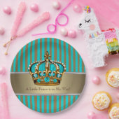 Turquoise Blue Gold Prince Baby shower Papieren Bordje (Feest)