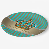 Turquoise Blue Gold Prince Baby shower Papieren Bordje (Gekanteld)