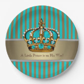 Turquoise Blue Gold Prince Baby shower Papieren Bordje (Voorkant)