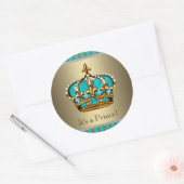 Turquoise Blue Gold Prince Baby shower Stickers (Envelop)