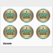 Turquoise Blue Gold Prince Baby shower Stickers (Vel)