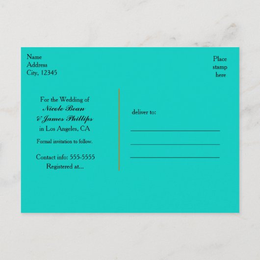 Turquoise Blue & Gold Shiny Confetti Save the Date Aankondigingskaart (Achterkant)