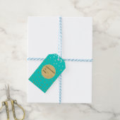 Turquoise Blue & Gold Shiny Confetti Stippen Moder Cadeaulabel (Met Touw)