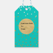 Turquoise Blue & Gold Shiny Confetti Stippen Moder Cadeaulabel (Voorkant)