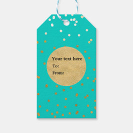 Turquoise Blue & Gold Shiny Confetti Stippen Moder Cadeaulabel