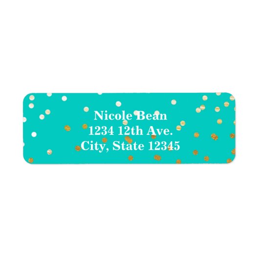 Turquoise Blue & Gold Shiny Confetti Stippen Moder Etiket (Voorkant)
