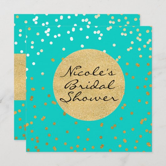 Turquoise Blue & Gold Shiny Confetti Stippen Moder Kaart (Voorkant / Achterkant)