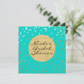 Turquoise Blue & Gold Shiny Confetti Stippen Moder Kaart (Staand voorkant)