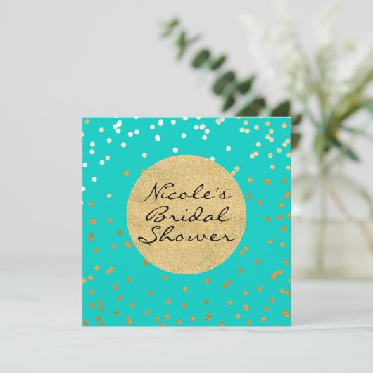 Turquoise Blue & Gold Shiny Confetti Stippen Moder Kaart (Staand voorkant)