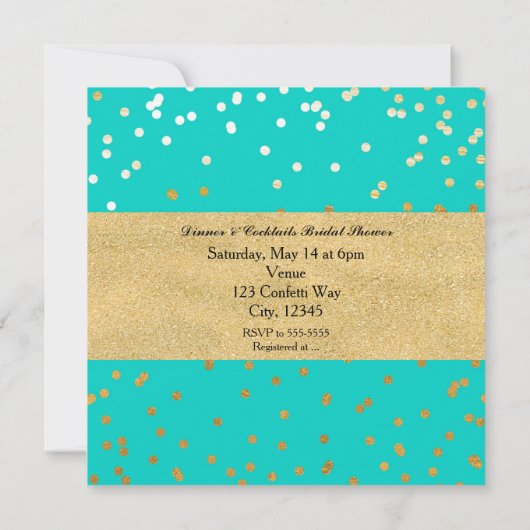 Turquoise Blue & Gold Shiny Confetti Stippen Moder Kaart (Achterkant)