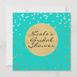Turquoise Blue & Gold Shiny Confetti Stippen Moder Kaart