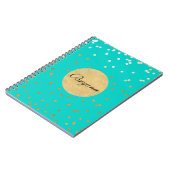 Turquoise Blue & Gold Shiny Confetti Stippen Moder Notitieboek (Linkerzijde)