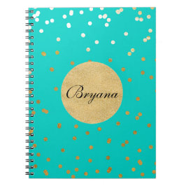 Turquoise Blue & Gold Shiny Confetti Stippen Moder Notitieboek