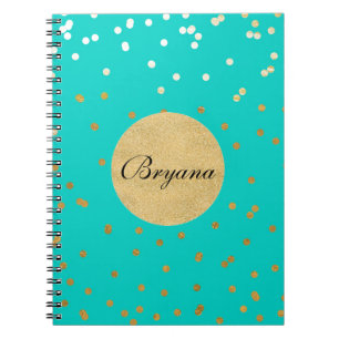 Turquoise Blue & Gold Shiny Confetti Stippen Moder Notitieboek