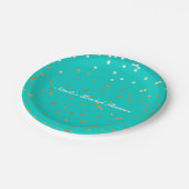 Turquoise Blue & Gold Shiny Confetti Stippen Moder Papieren Bordje (Gekanteld)