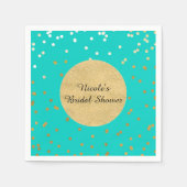 Turquoise Blue & Gold Shiny Confetti Stippen Moder Servetten (Voorkant)