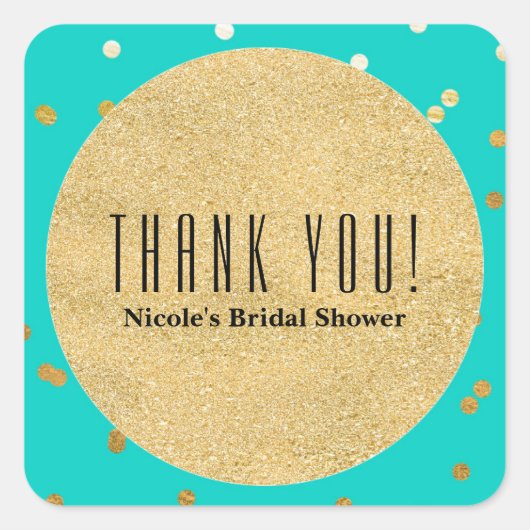 Turquoise Blue & Gold Shiny Confetti Stippen Moder Vierkante Sticker (Voorkant)