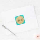Turquoise Blue & Gold Shiny Confetti Stippen Moder Vierkante Sticker (Envelop)