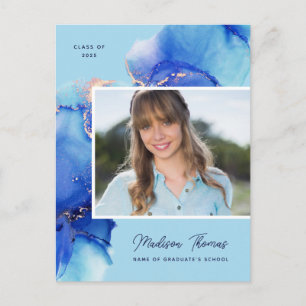 Turquoise Blue Gold Waterverf Foto Afstuderen Briefkaart