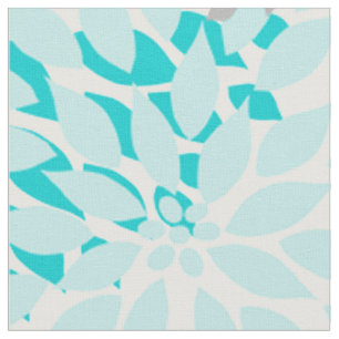 Turquoise Blue Gray Dahlias MOD florale afdruk Stof