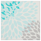 Turquoise Blue Gray Dahlias MOD florale afdruk Stof (Swatch)